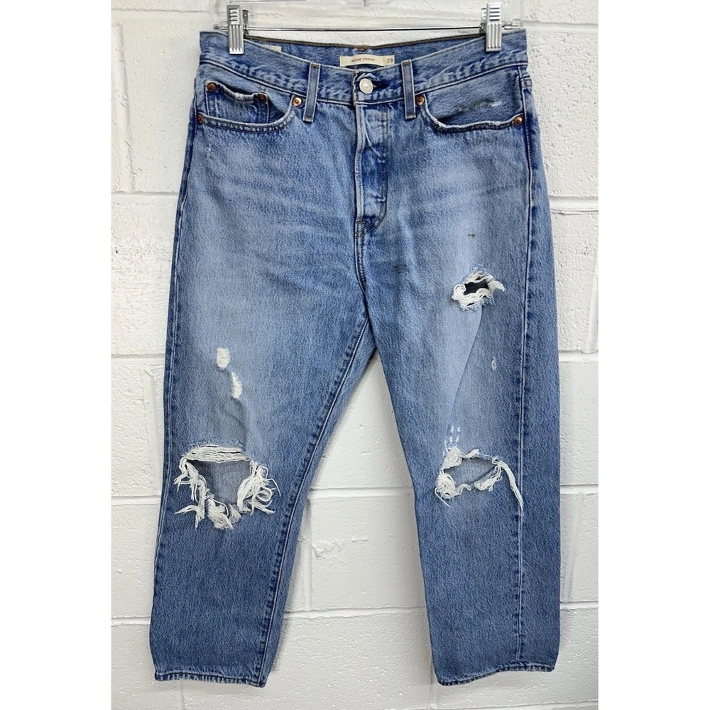 Levi's Premium Big E Wedgie Straight Jeans Authentically Yours Distressed Sz 29